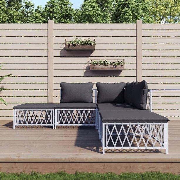 3-tlg. Garten-Lounge-Set mit Kissen Weiß Stahl