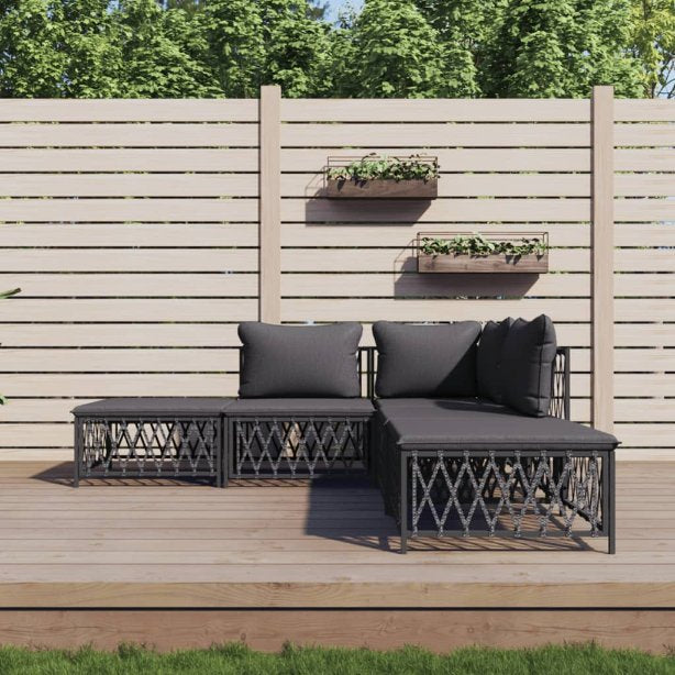 3-tlg. Garten-Lounge-Set mit Kissen Weiß Stahl