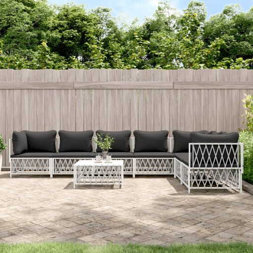 3-tlg. Garten-Lounge-Set mit Kissen Weiß Stahl