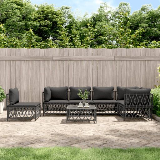 6-tlg. Garten-Lounge-Set mit Kissen Weiß Stahl