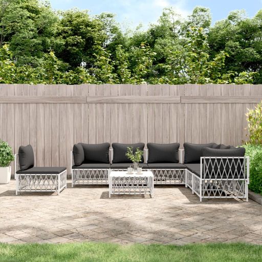 6-tlg. Garten-Lounge-Set mit Kissen Weiß Stahl