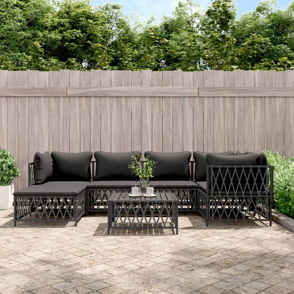 6-tlg. Garten-Lounge-Set mit Kissen Weiß Stahl
