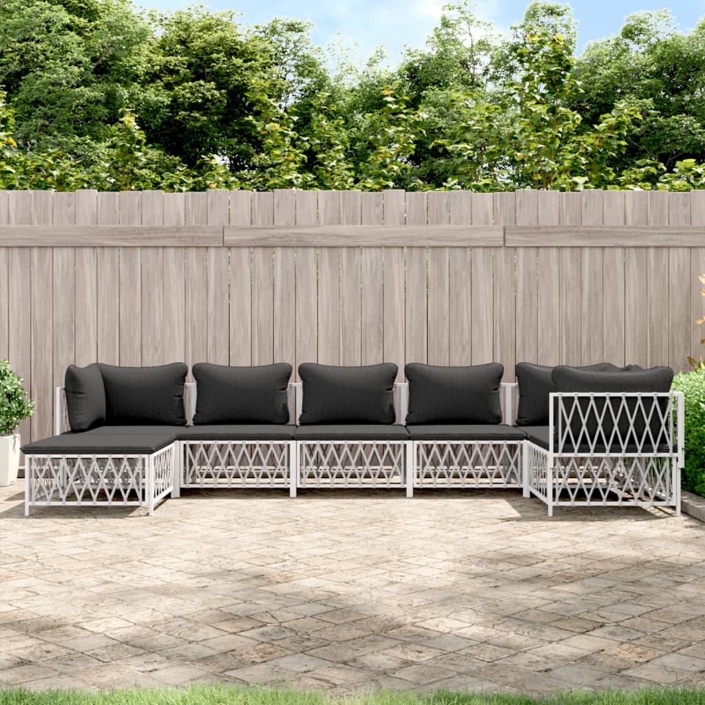 6-tlg. Garten-Lounge-Set mit Kissen Weiß Stahl
