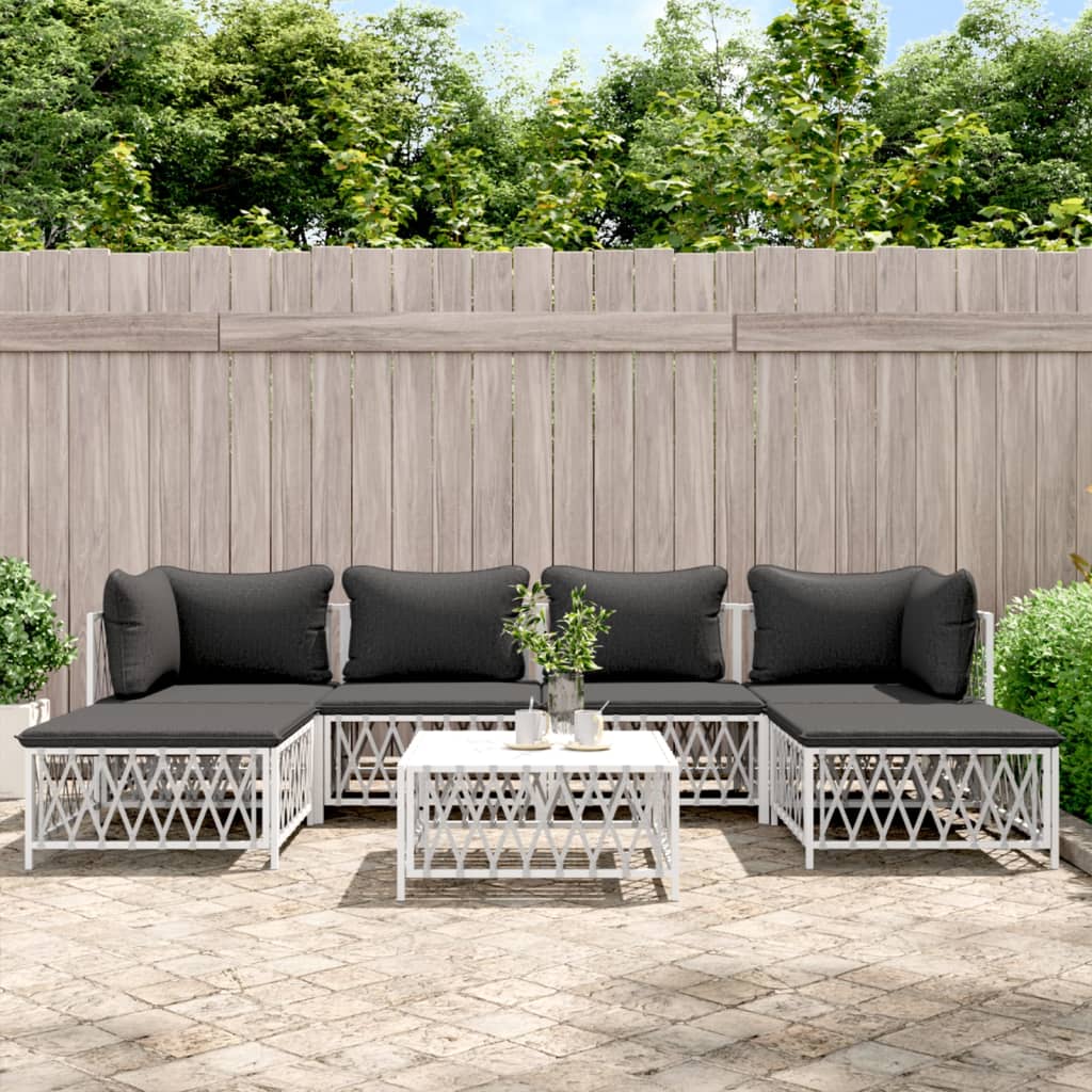 6-tlg. Garten-Lounge-Set mit Kissen Weiß Stahl