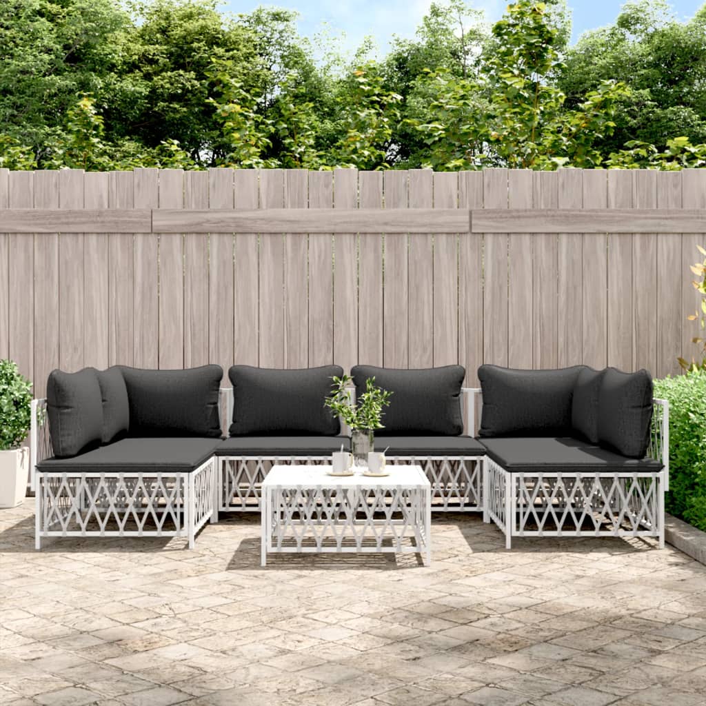 6-tlg. Garten-Lounge-Set mit Kissen Weiß Stahl