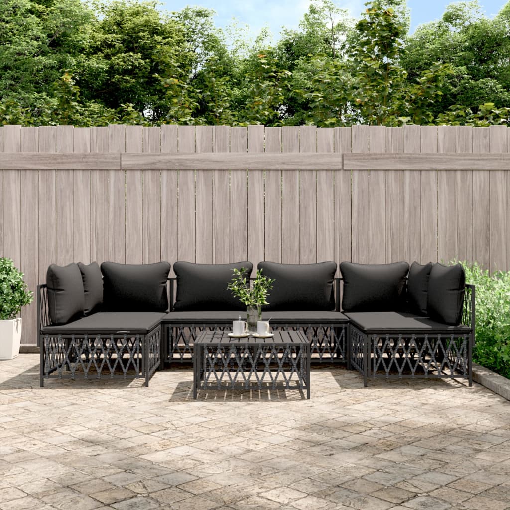 6-tlg. Garten-Lounge-Set mit Kissen Weiß Stahl