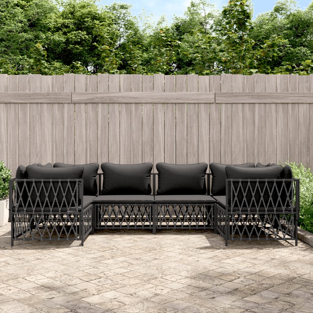 6-tlg. Garten-Lounge-Set mit Kissen Weiß Stahl