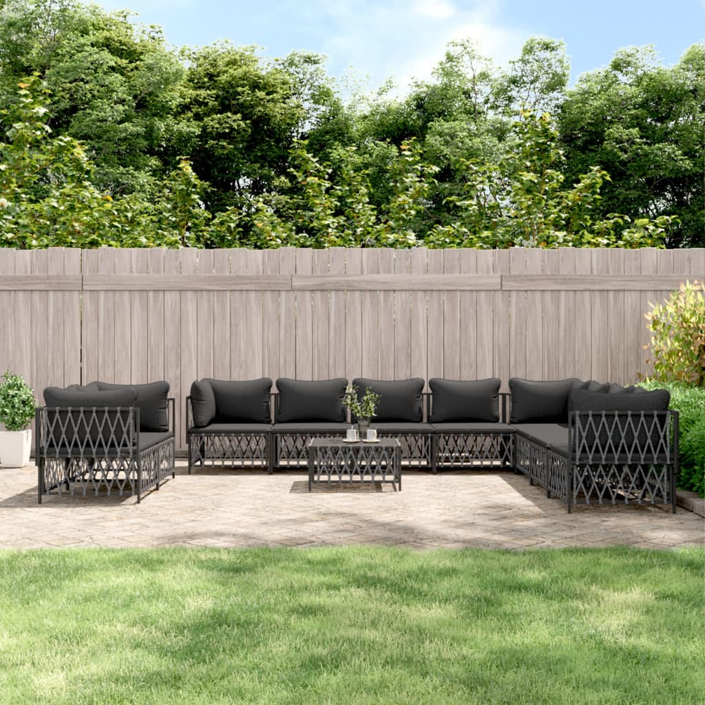 11-tlg. Garten-Lounge-Set mit Kissen Weiß Stahl