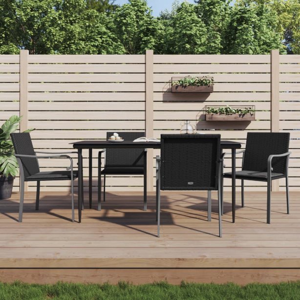 3-tlg. Garten-Essgruppe mit Kissen Poly Rattan und Stahl