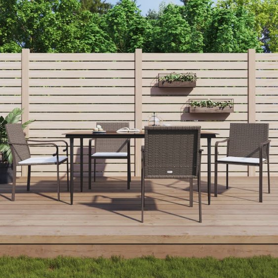 3-tlg. Garten-Essgruppe mit Kissen Poly Rattan und Stahl