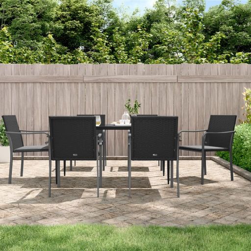 3-tlg. Garten-Essgruppe mit Kissen Poly Rattan und Stahl