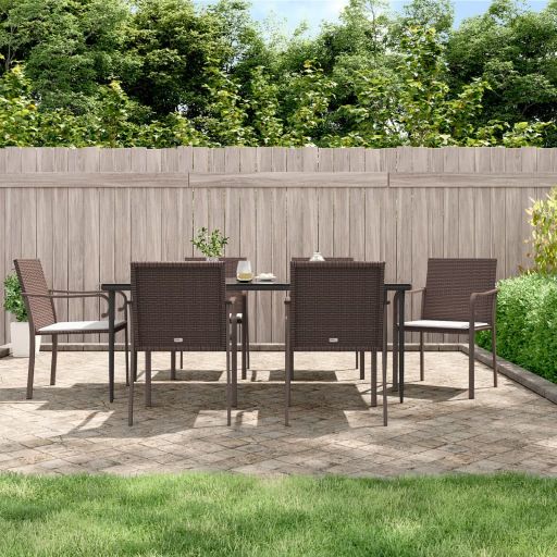 3-tlg. Garten-Essgruppe mit Kissen Poly Rattan und Stahl
