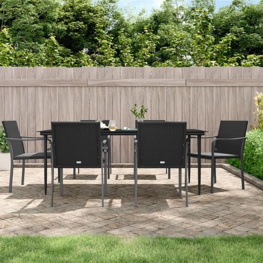 3-tlg. Garten-Essgruppe mit Kissen Poly Rattan und Stahl
