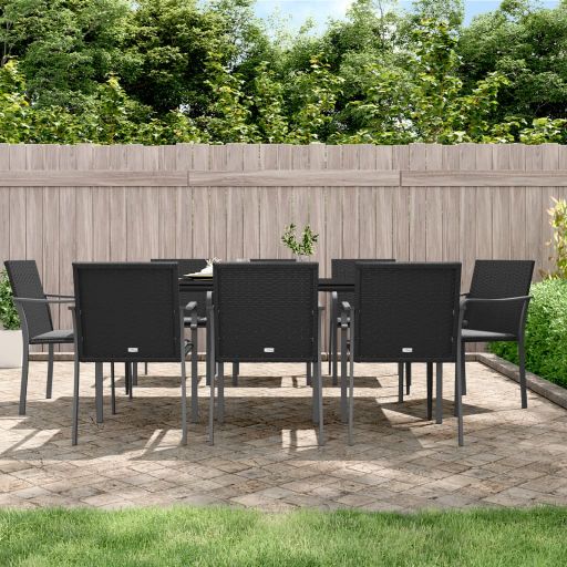 3-tlg. Garten-Essgruppe mit Kissen Poly Rattan und Stahl