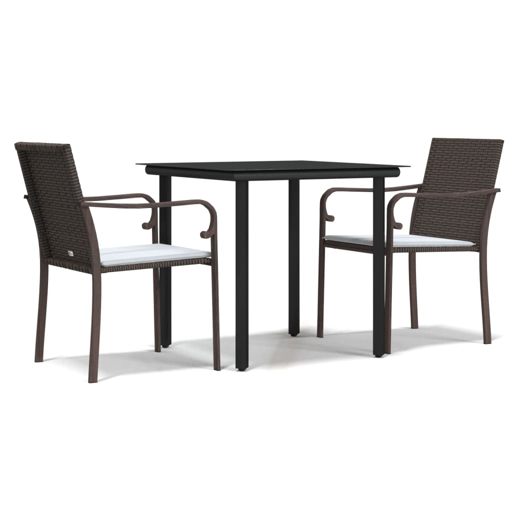 3-tlg. Garten-Essgruppe mit Kissen Poly Rattan und Stahl