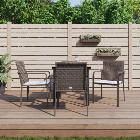3-tlg. Garten-Essgruppe mit Kissen Poly Rattan und Stahl