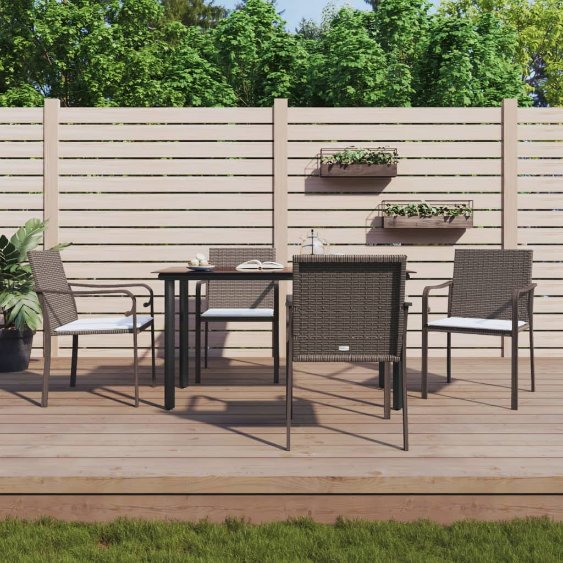 3-tlg. Garten-Essgruppe mit Kissen Poly Rattan und Stahl
