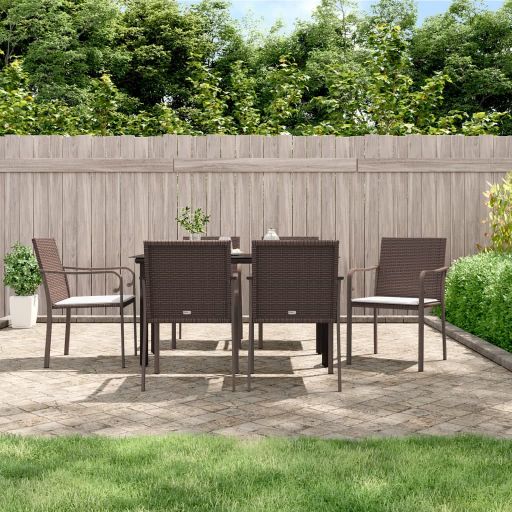3-tlg. Garten-Essgruppe mit Kissen Poly Rattan und Stahl