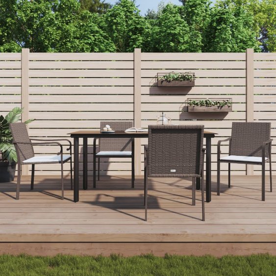 3-tlg. Garten-Essgruppe mit Kissen Poly Rattan und Stahl