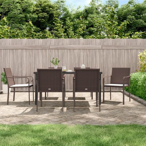 3-tlg. Garten-Essgruppe mit Kissen Poly Rattan und Stahl