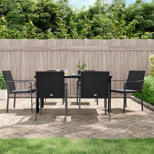 3-tlg. Garten-Essgruppe mit Kissen Poly Rattan und Stahl