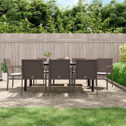 3-tlg. Garten-Essgruppe mit Kissen Poly Rattan und Stahl