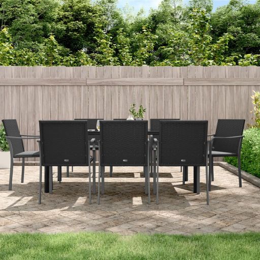 3-tlg. Garten-Essgruppe mit Kissen Poly Rattan und Stahl