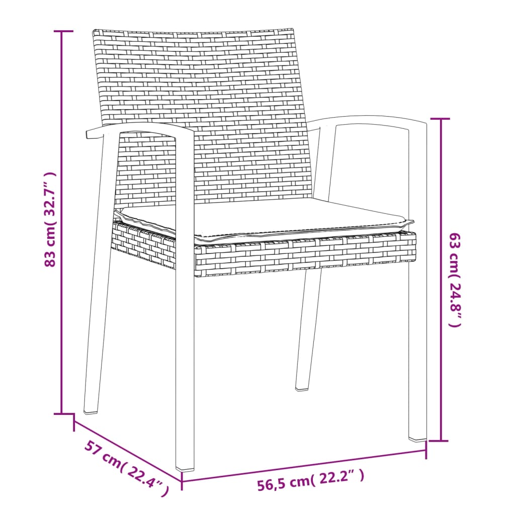3-tlg. Garten-Essgruppe mit Kissen Poly Rattan und Stahl