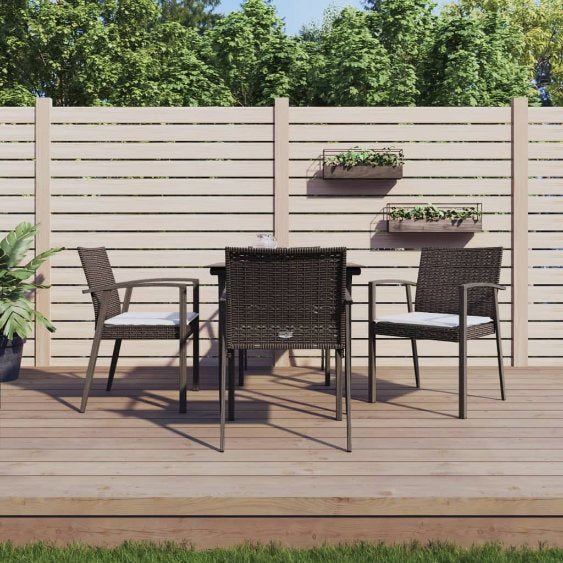 3-tlg. Garten-Essgruppe mit Kissen Poly Rattan und Stahl