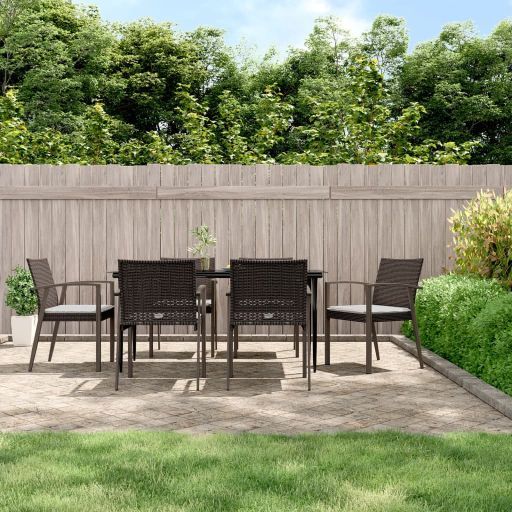3-tlg. Garten-Essgruppe mit Kissen Poly Rattan und Stahl