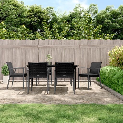 3-tlg. Garten-Essgruppe mit Kissen Poly Rattan und Stahl