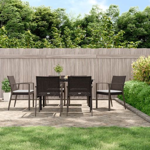 3-tlg. Garten-Essgruppe mit Kissen Poly Rattan und Stahl