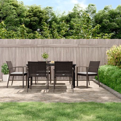 3-tlg. Garten-Essgruppe mit Kissen Poly Rattan und Stahl