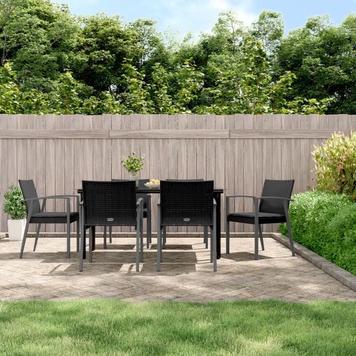 3-tlg. Garten-Essgruppe mit Kissen Poly Rattan und Stahl