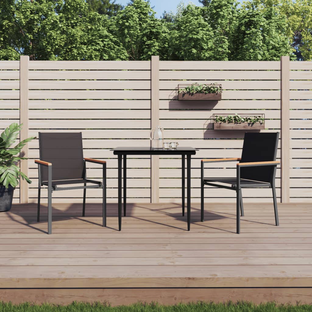 3-tlg. Garten-Essgruppe Schwarz Textilene und Stahl