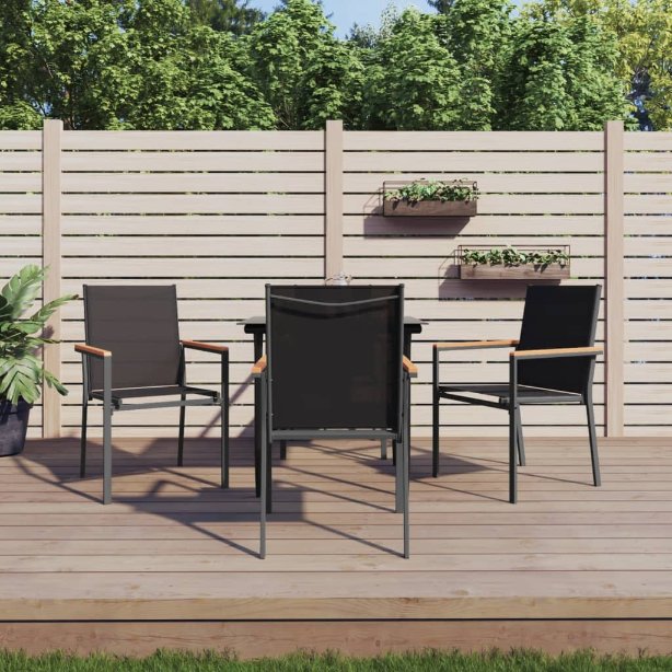 3-tlg. Garten-Essgruppe Schwarz Textilene und Stahl