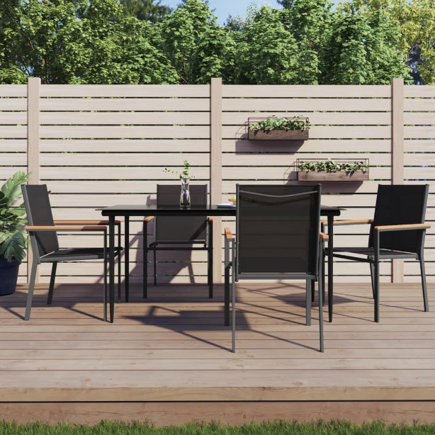 3-tlg. Garten-Essgruppe Schwarz Textilene und Stahl