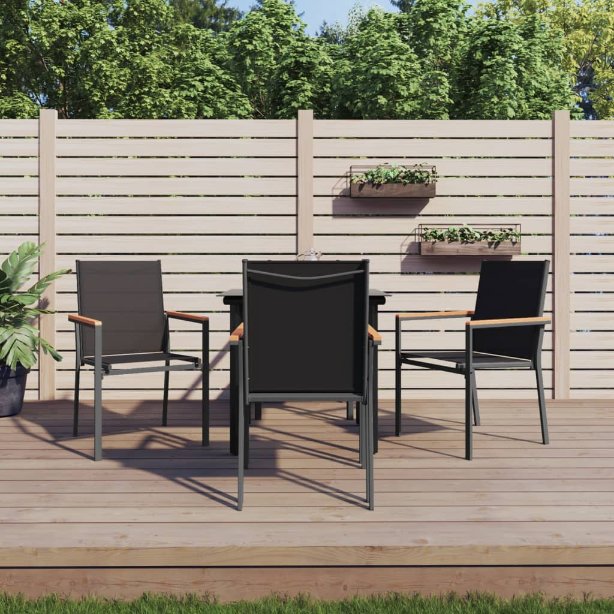 3-tlg. Garten-Essgruppe Schwarz Textilene und Stahl