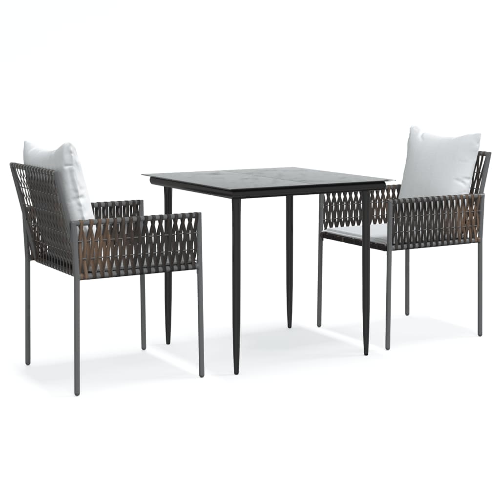3-tlg. Garten-Essgruppe mit Kissen Poly Rattan und Stahl