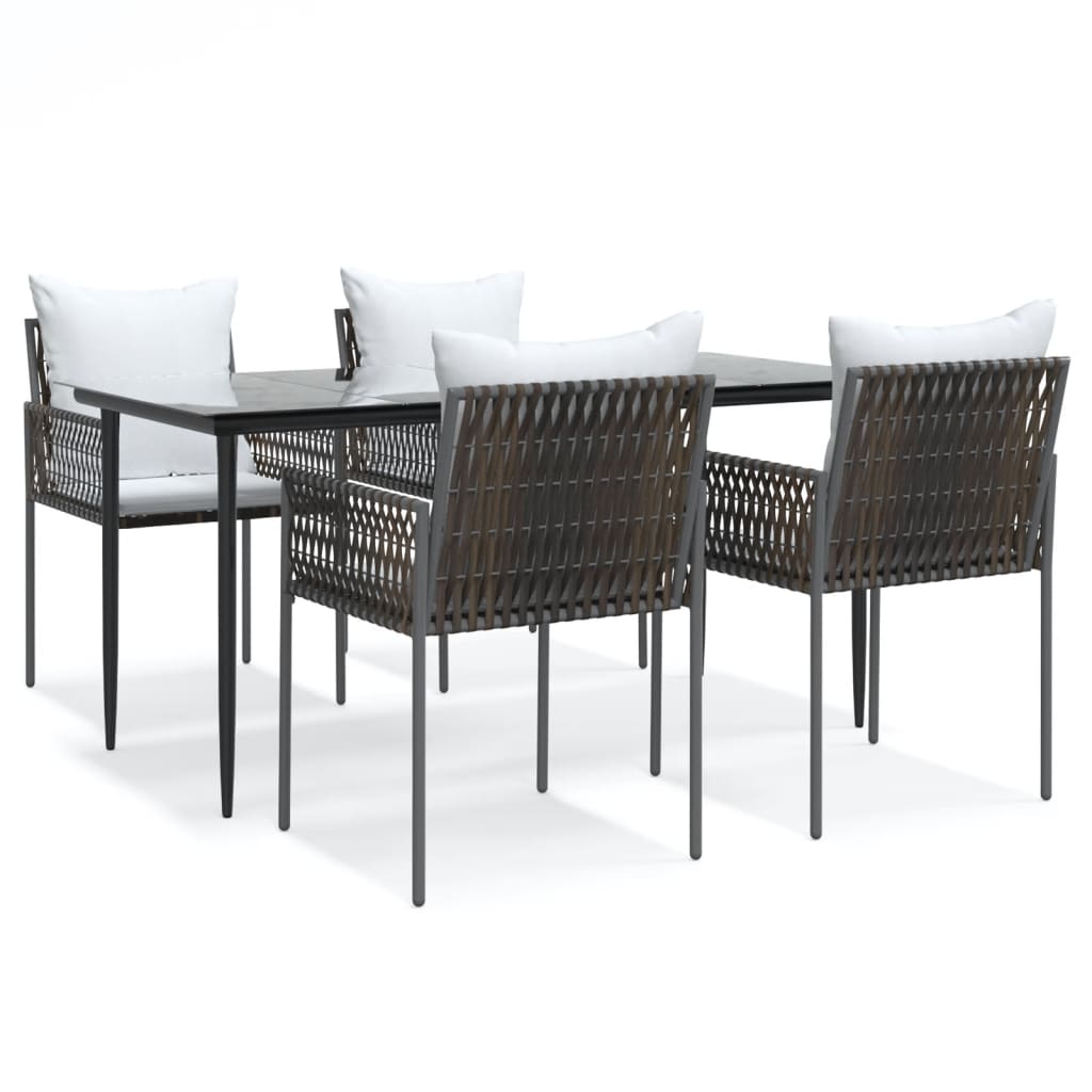 5-tlg. Garten-Essgruppe mit Kissen Poly Rattan und Stahl
