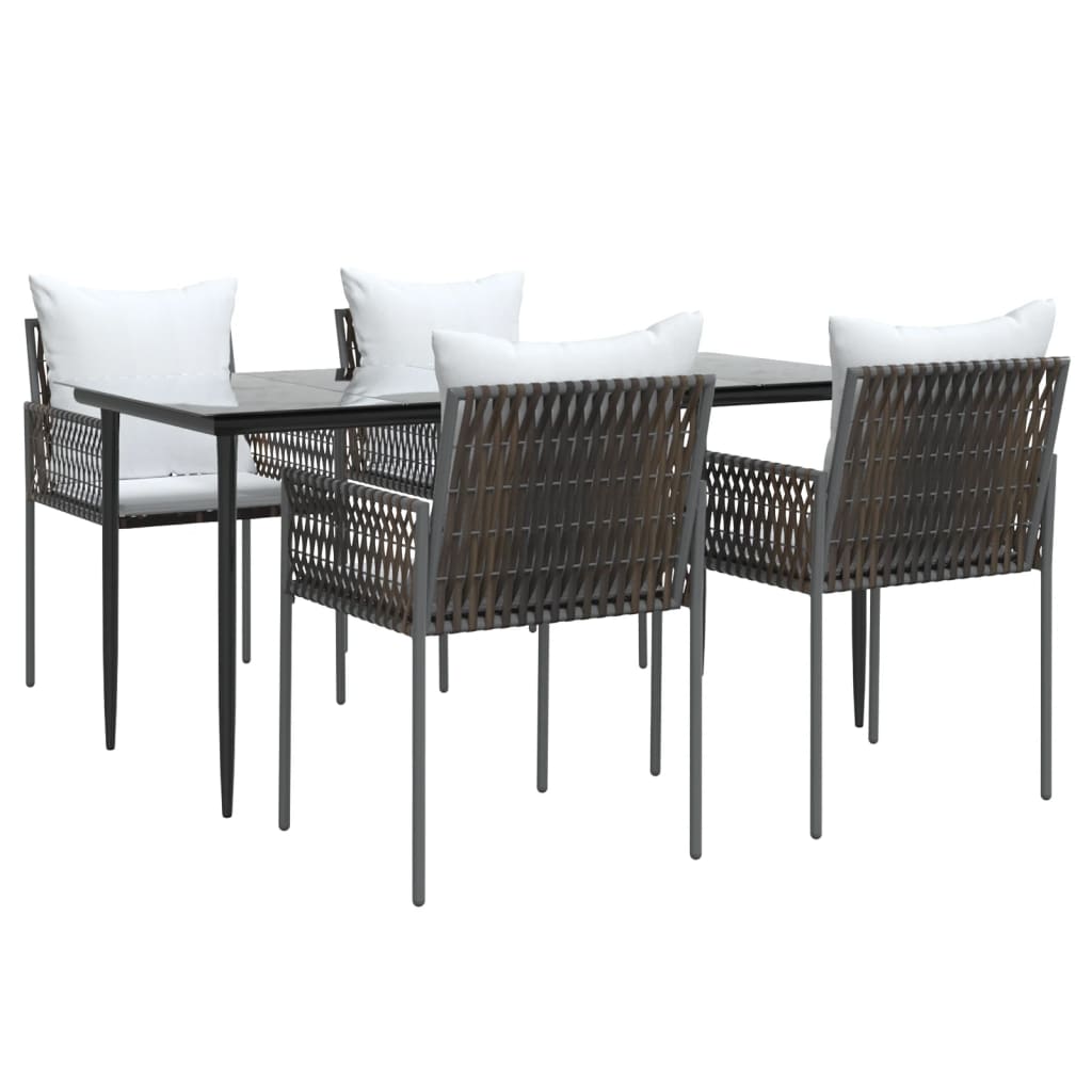 5-tlg. Garten-Essgruppe mit Kissen Poly Rattan und Stahl