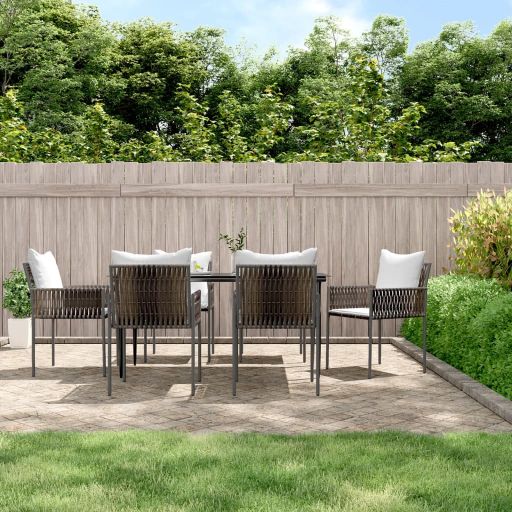 5-tlg. Garten-Essgruppe mit Kissen Poly Rattan und Stahl
