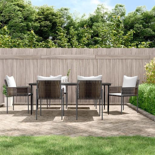 5-tlg. Garten-Essgruppe mit Kissen Poly Rattan und Stahl