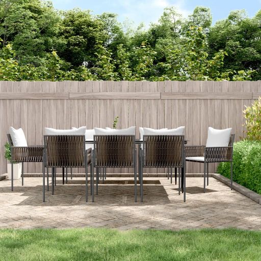 5-tlg. Garten-Essgruppe mit Kissen Poly Rattan und Stahl