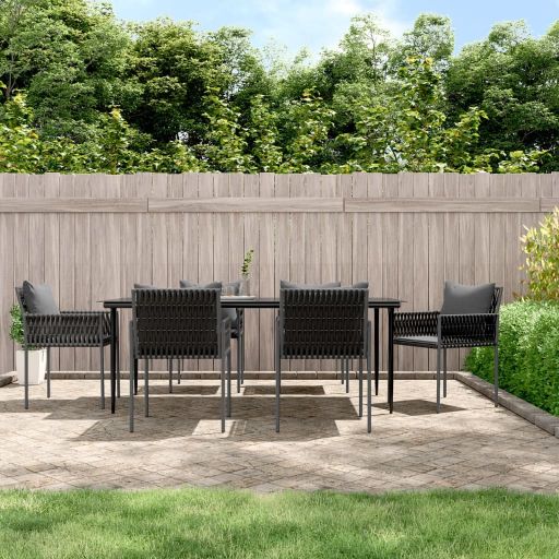 5-tlg. Garten-Essgruppe mit Kissen Poly Rattan und Stahl