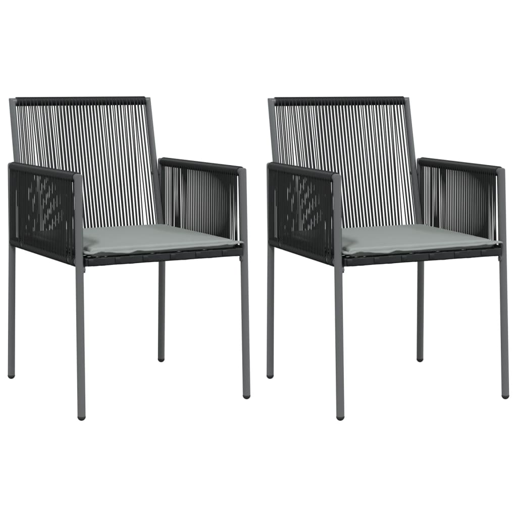 3-tlg. Garten-Essgruppe mit Kissen Schwarz Poly Rattan & Stahl