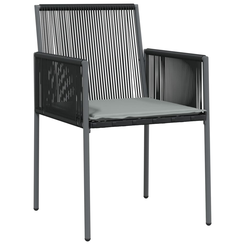 3-tlg. Garten-Essgruppe mit Kissen Schwarz Poly Rattan & Stahl