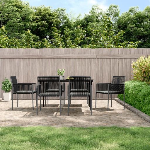 3-tlg. Garten-Essgruppe mit Kissen Schwarz Poly Rattan & Stahl