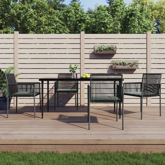 3-tlg. Garten-Essgruppe mit Kissen Schwarz Poly Rattan & Stahl