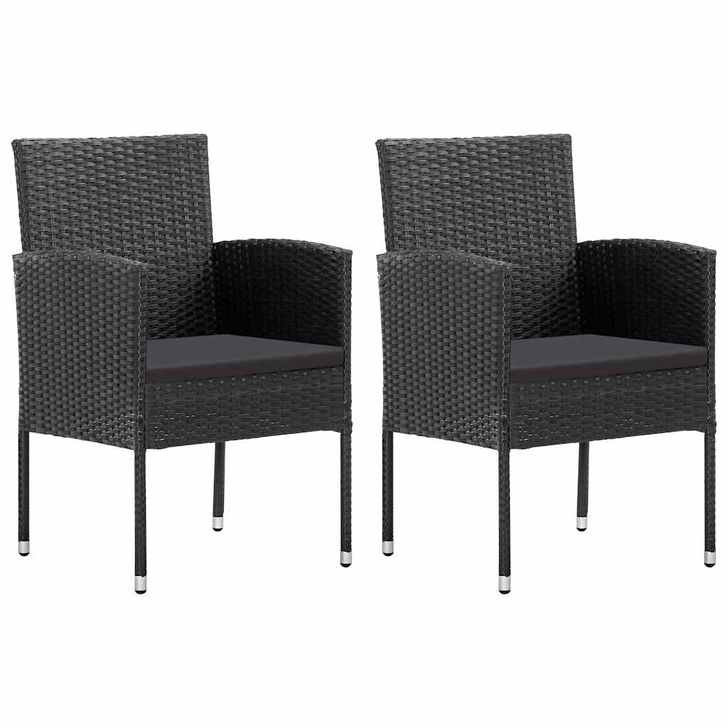 Gartenstühle mit Kissen in Cremeweiß 2 Stk. Schwarz Polyrattan